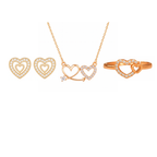 Harmony Hues Valentine Special Rose Gold Plated Heart Shaped Jewellery Value Set For Women And Girls | Pendant | Earrings | Ring