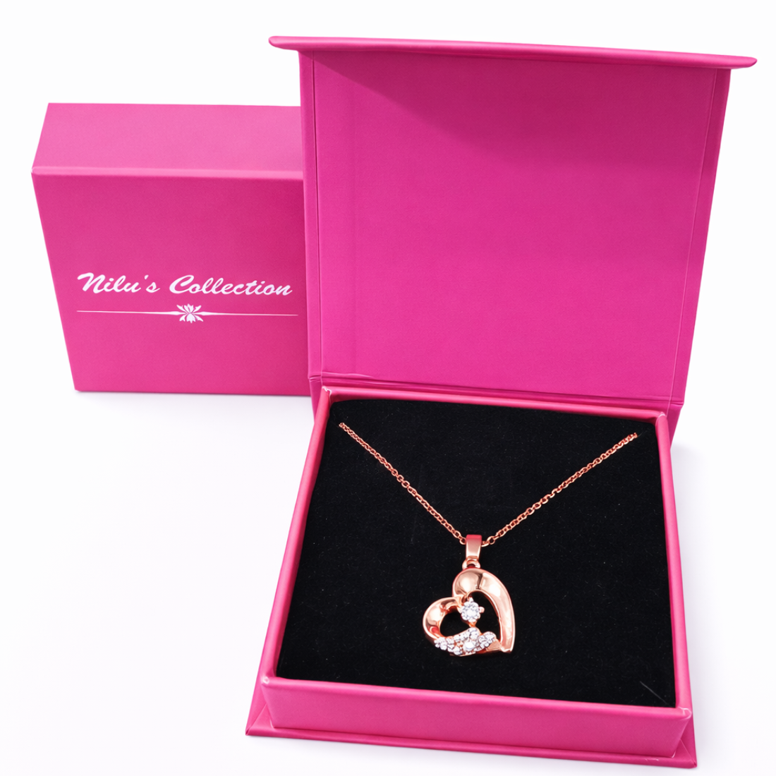 Gift Rose Gold Plated Heart Shape Pendant With Earring And Ring For Women And Girls| Valentine Gift