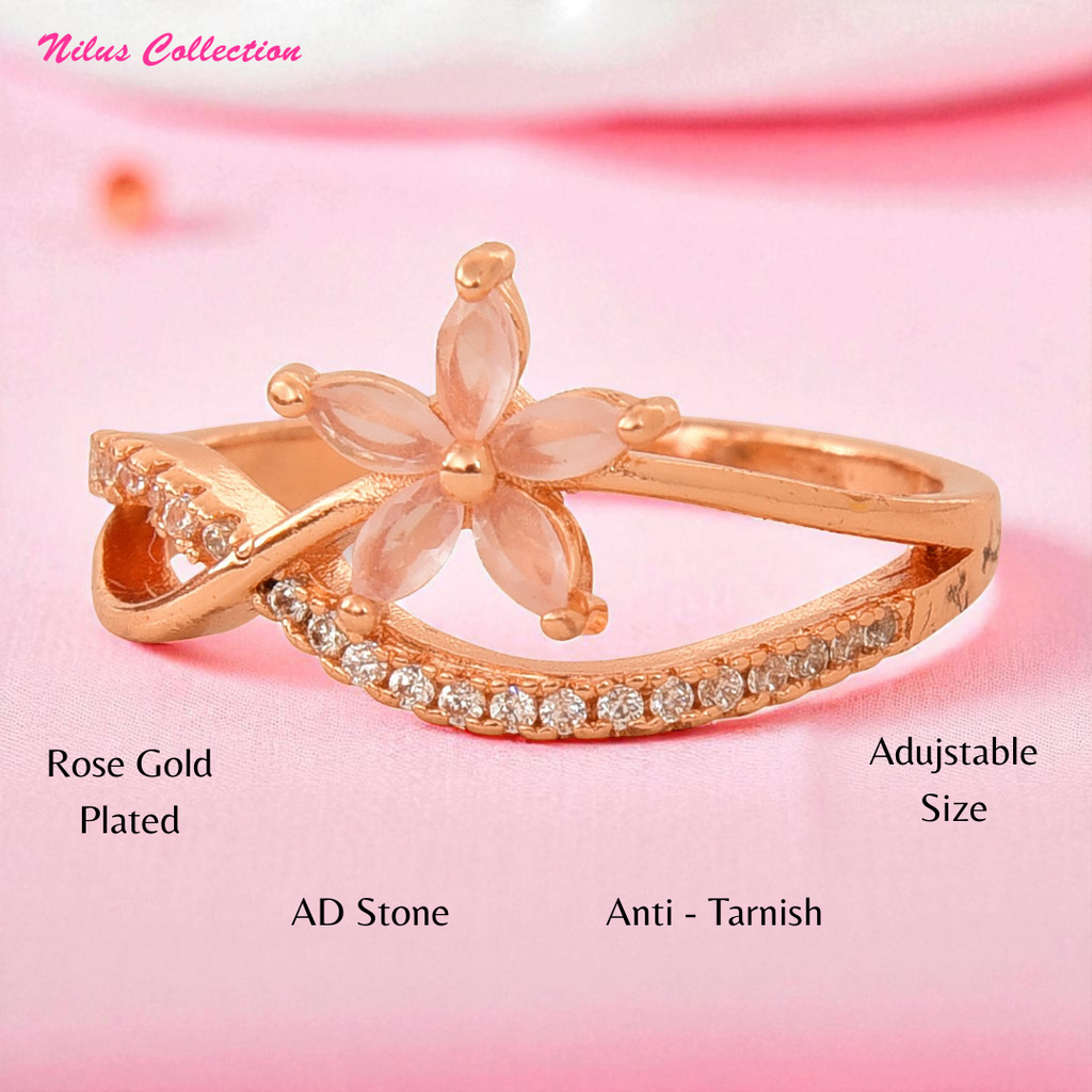 Rose Gold Plated | American Diamond Studded | Adjustable | Finger Ring for Women and Girls, Style 18