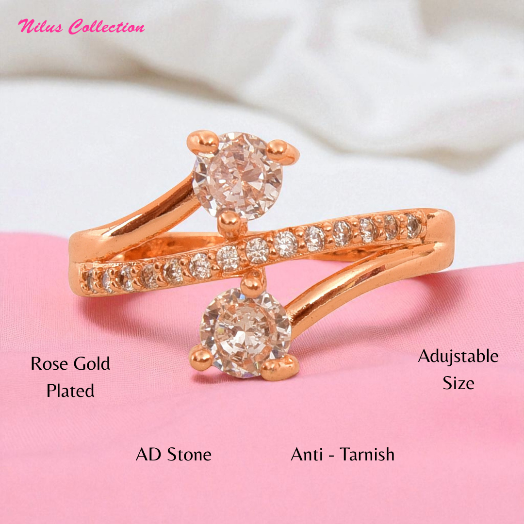 Rose Gold Plated | American Diamond Studded | Adjustable | Finger Ring for Women and Girls, Style 14