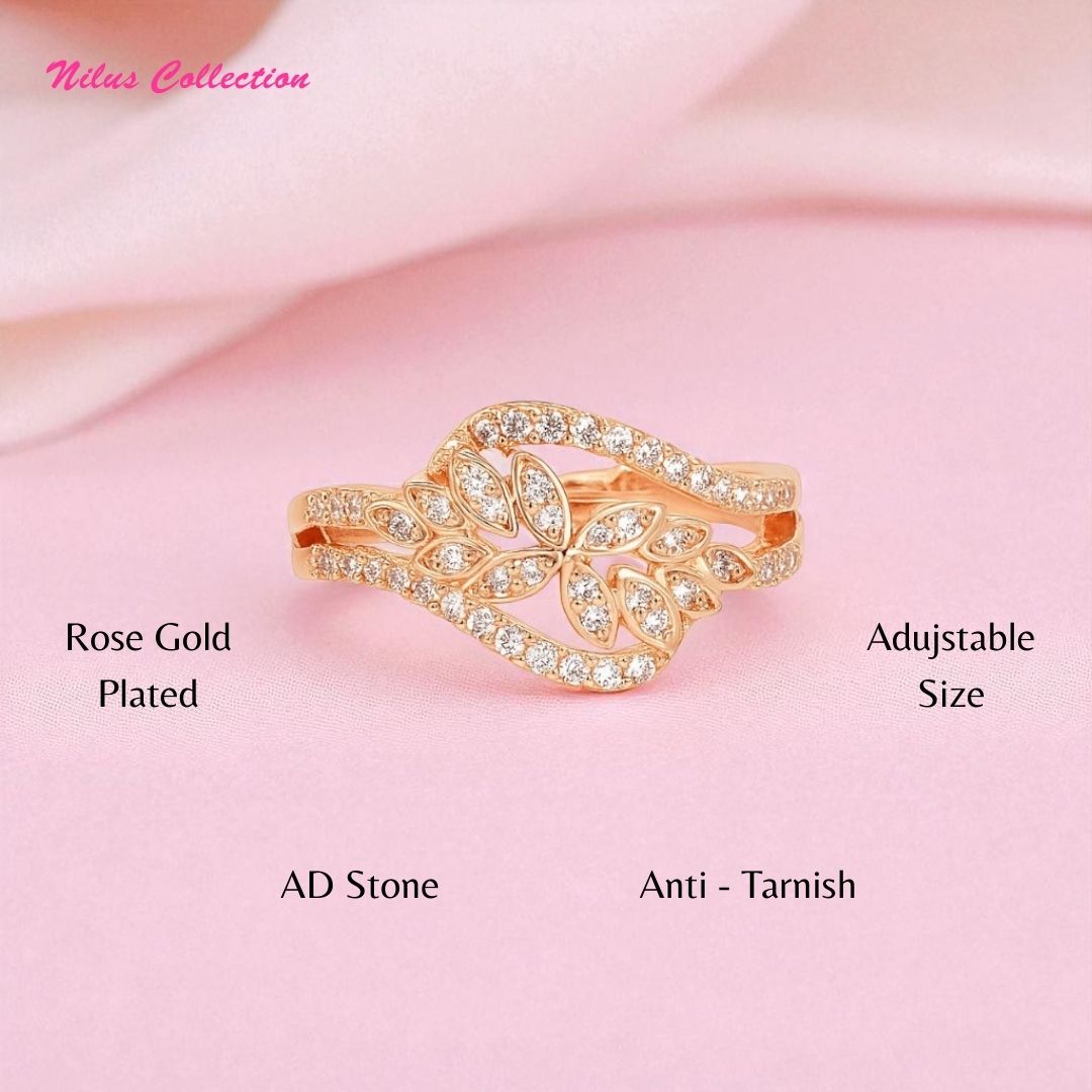 Rose Gold Plated | American Diamond Studded | Adjustable | Finger Ring for Women and Girls, Style 4