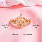 Rose Gold Plated | American Diamond Studded | Adjustable | Finger Ring for Women and Girls, Style 11
