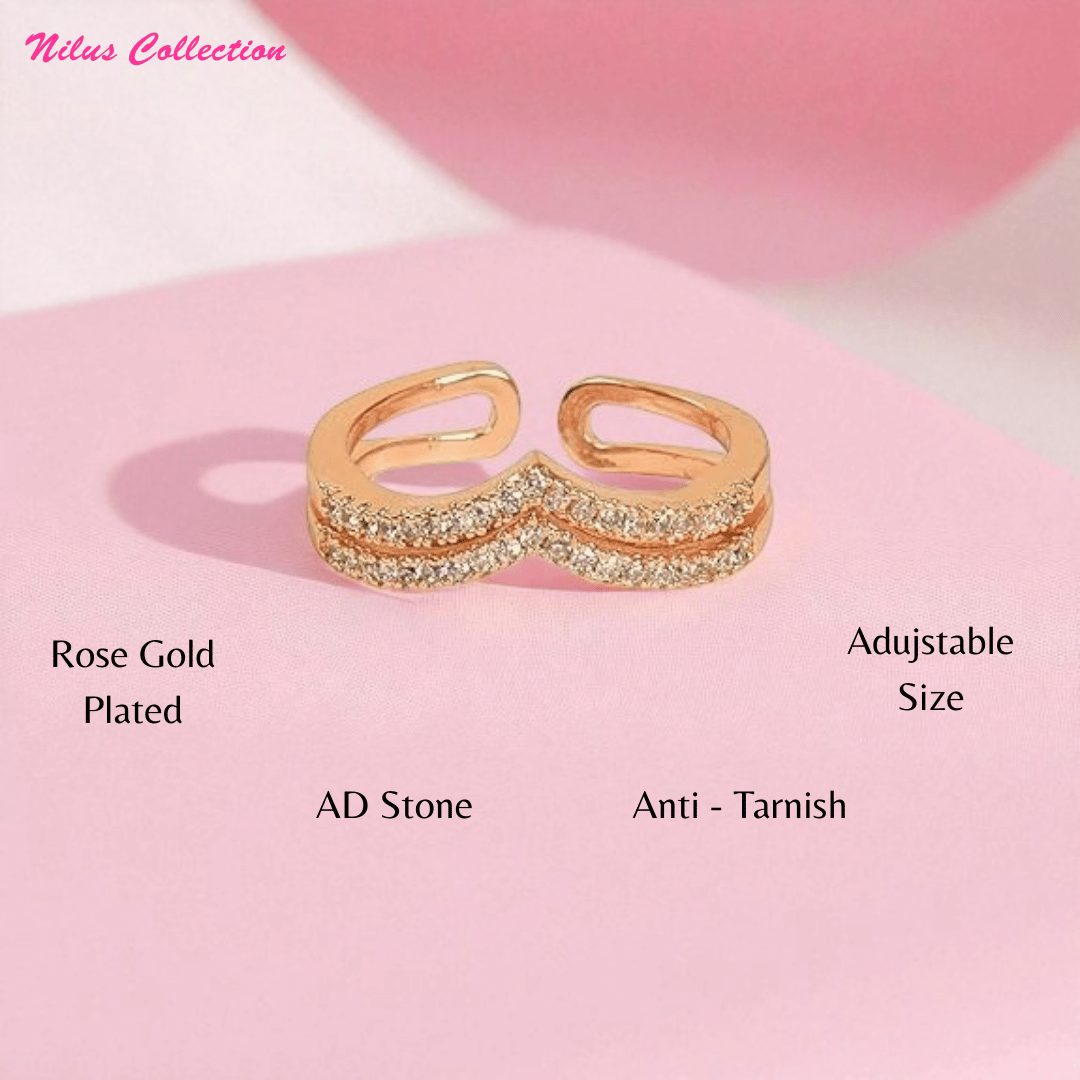 Rose Gold Plated | American Diamond Studded | Adjustable | Finger Ring for Women and Girls, Style 22