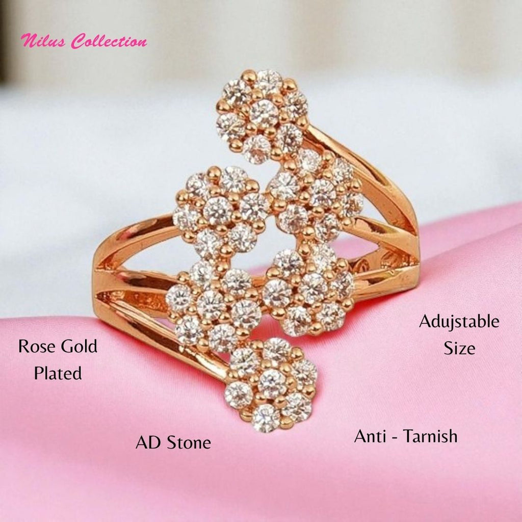 Rose Gold Plated | Adjustable | American Diamond Studded | Finger Ring for Women and Girls, Style 8