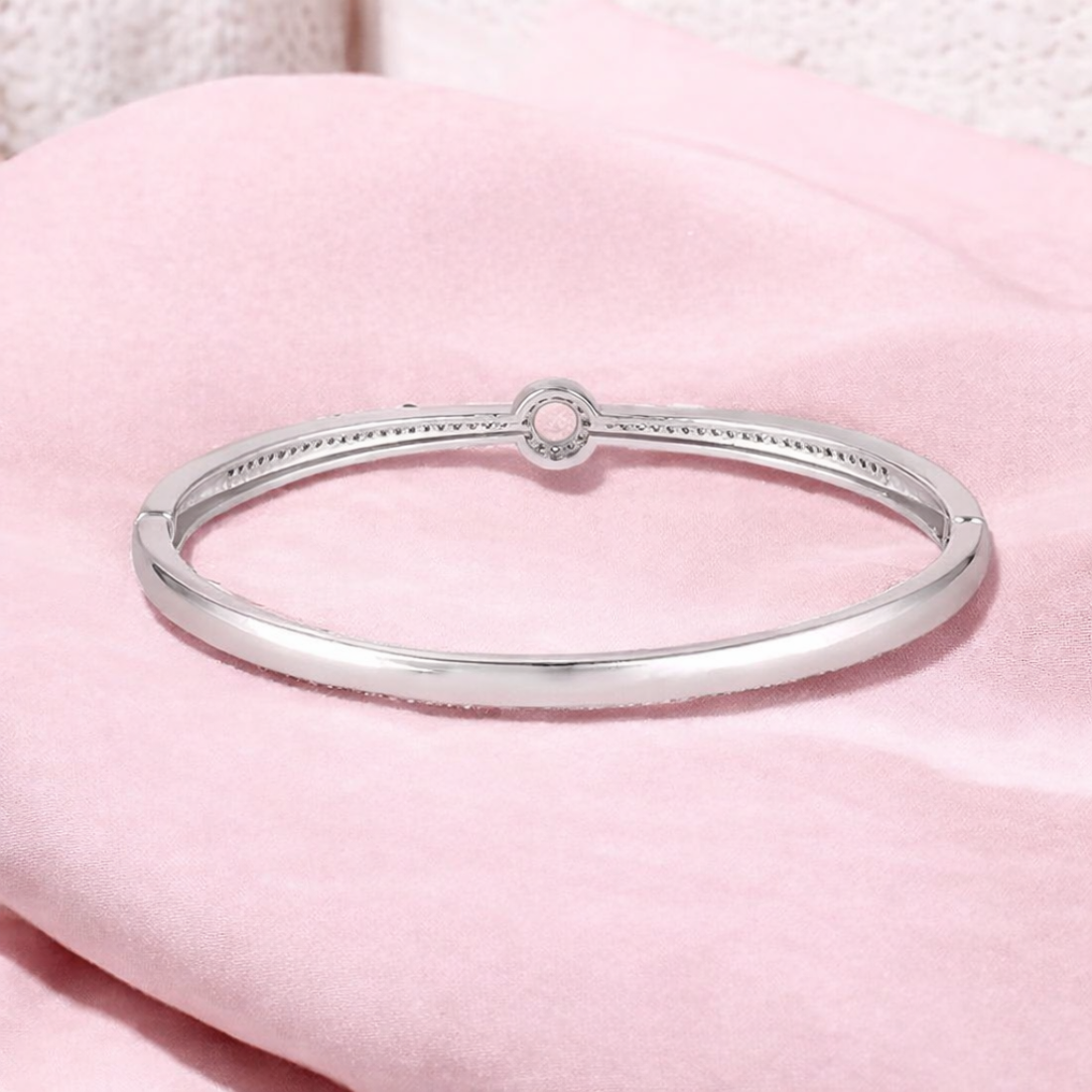 Nilu's Collection Silver Plated Kada Bracelet With American Diamond For Women And Girls | Kada Size (2.2-2.6)