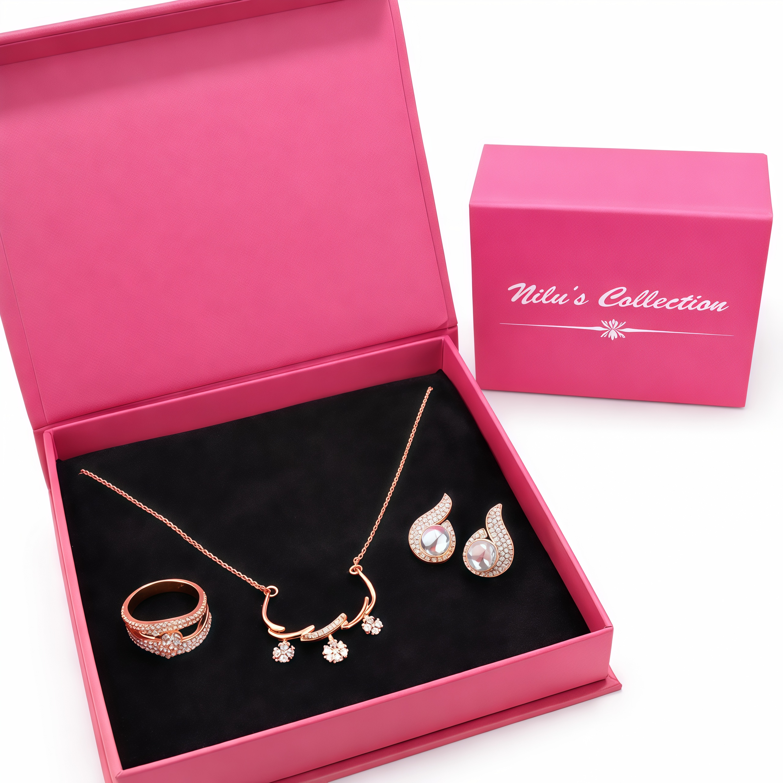 Gift Rose Gold Pendant with earrings and Ring For WomenAnd Girls| Valentine Ring