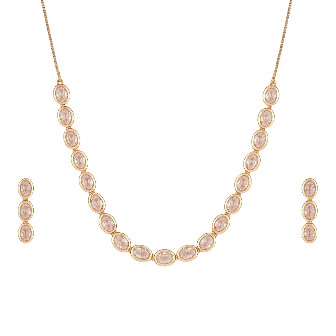 Nilu’s Collection Rose Gold Plated Necklace Set with Matching Earrings | Adjustable Chain | Premium AD Stone Jewelry for Women and Girls