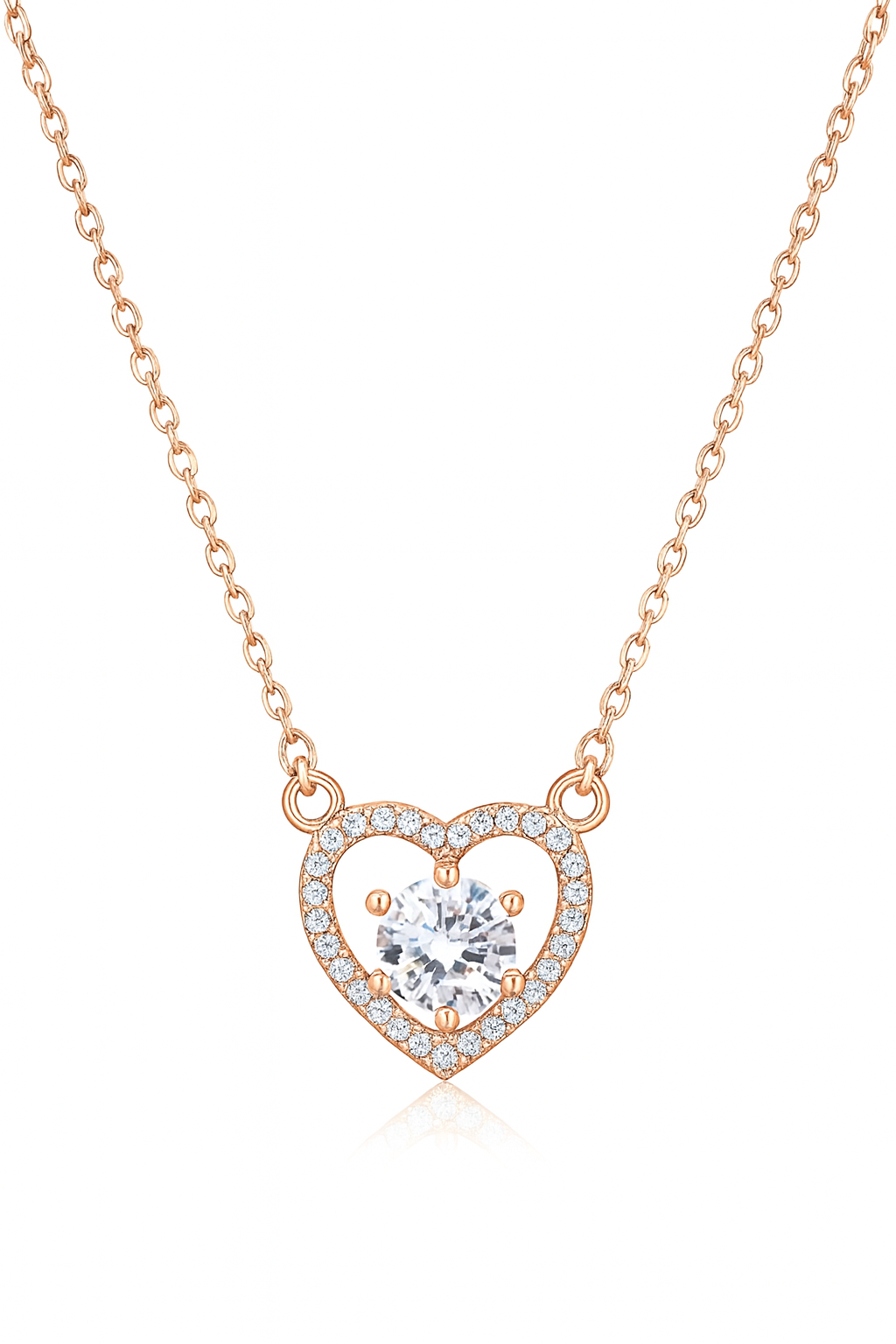 Nilu's Collection Rose Gold Plated Heart Pendant Necklace with American Diamond For Women and Girls