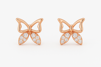 18k Rose Gold Plated Clip On Hoop Earrings, Latest Fancy Stylish Zircon Copper Bali Earrings for Women and Girls (butterfly)