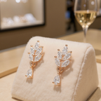 Rose Gold Leaf Drop EarringsFor Women and Girls