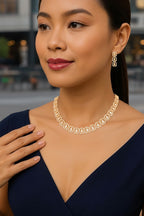 Nilu’s Collection Rose Gold Plated American Diamond Necklace & Earrings Set For Women | Anti-Tranish | Minimal Jewelry | Ideal for Gifting