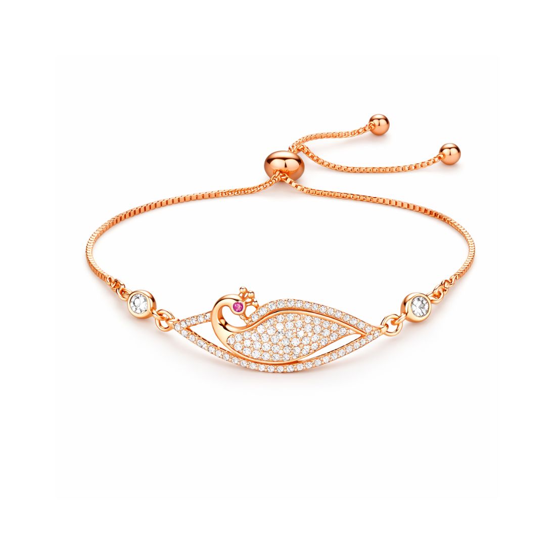 Rose Gold Plated American Diamond Adjustable Bracelet, Stylish Fashion Jewellery Gift for Girls & Women