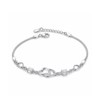 Double Heart Shape Silver Plated CZ Crystal Bracelet, Gift for Loved One, Valentine's Day Gift