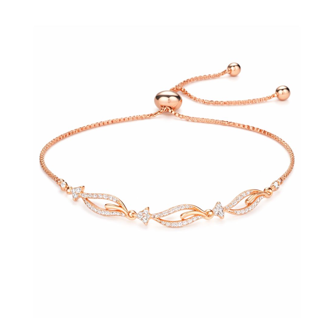 Rose Gold Plated American Diamond Adjustable Bracelet, Stylish Fashion Jewellery Gift for Girls & Women