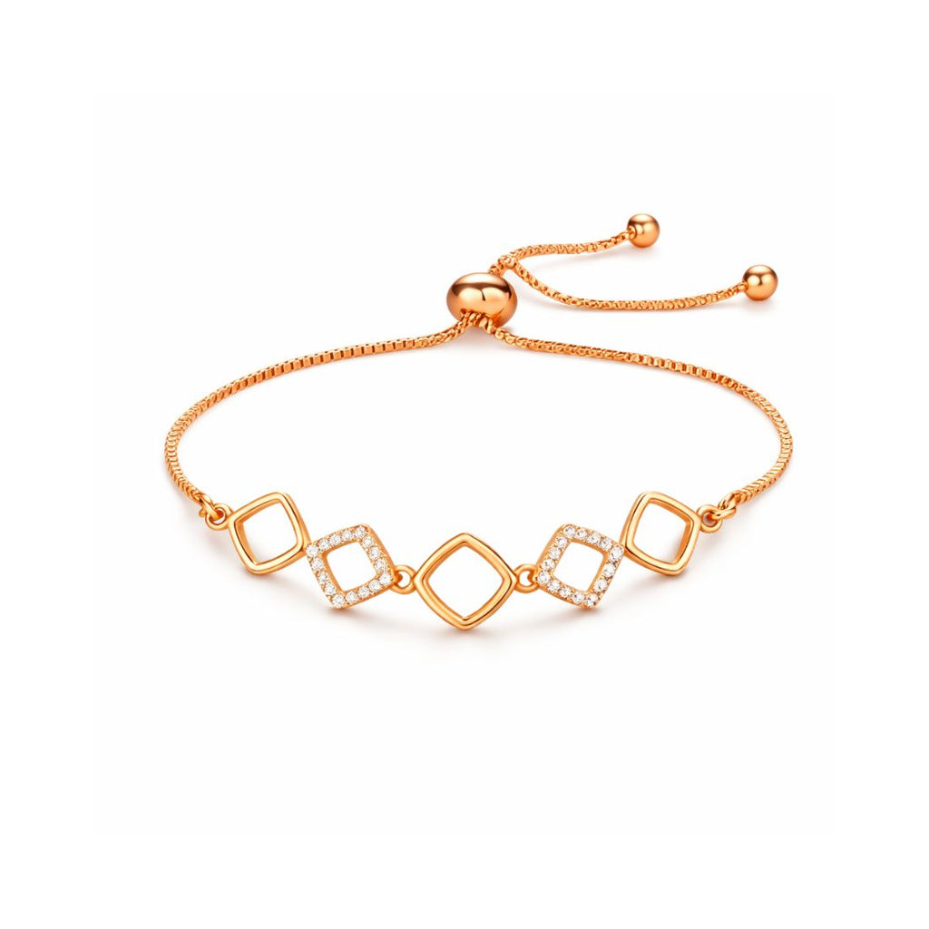 Rose Gold Plated American Diamond Adjustable Bracelet, Stylish Fashion Jewellery Gift for Girls & Women