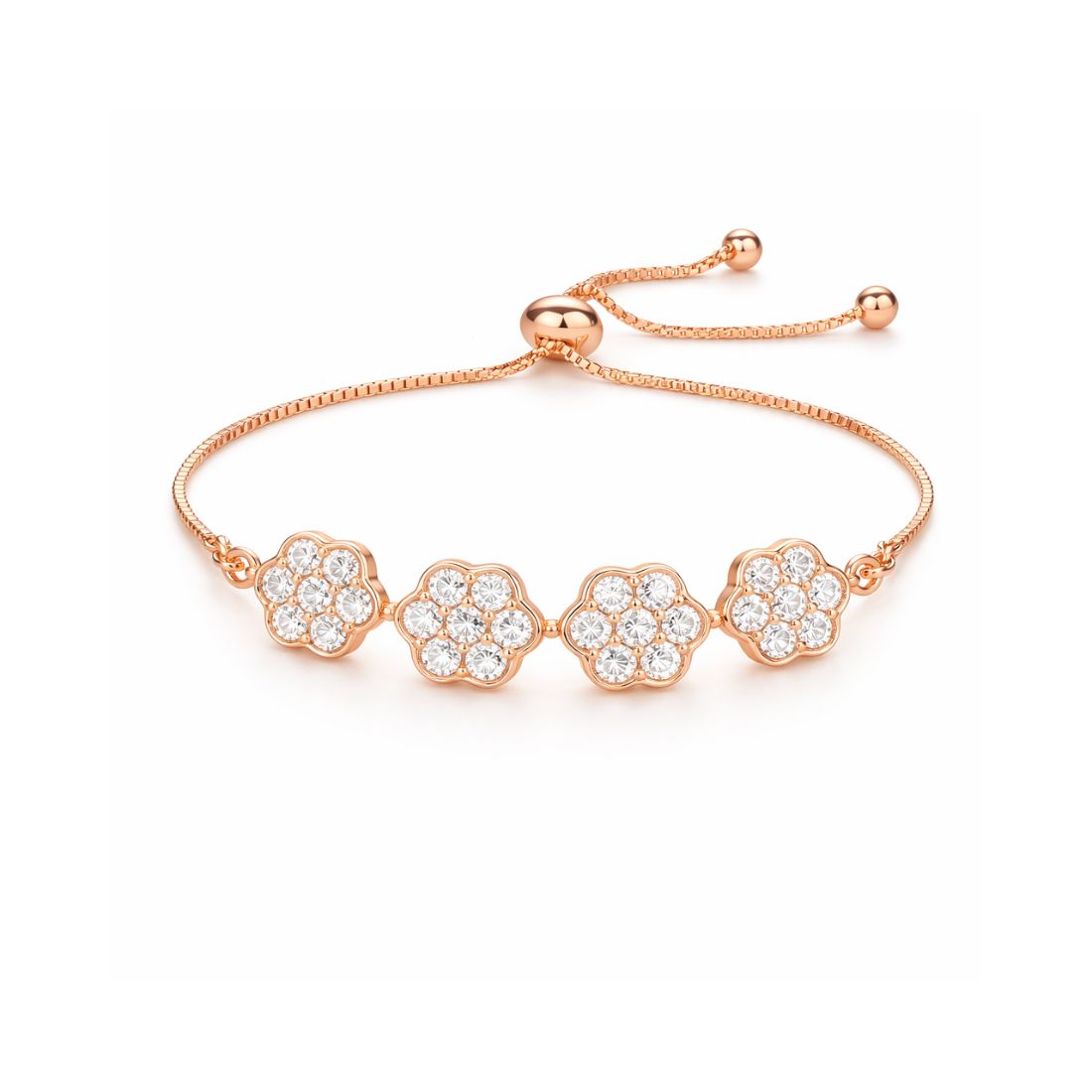 Rose Gold Plated American Diamond Adjustable Bracelet, Stylish Fashion Jewellery Gift for Girls & Women