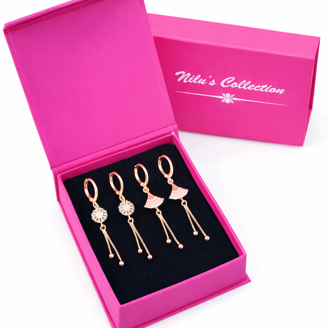 Gift Rose Gold Plated  Earrings Set With American Diamond For Women And Girls