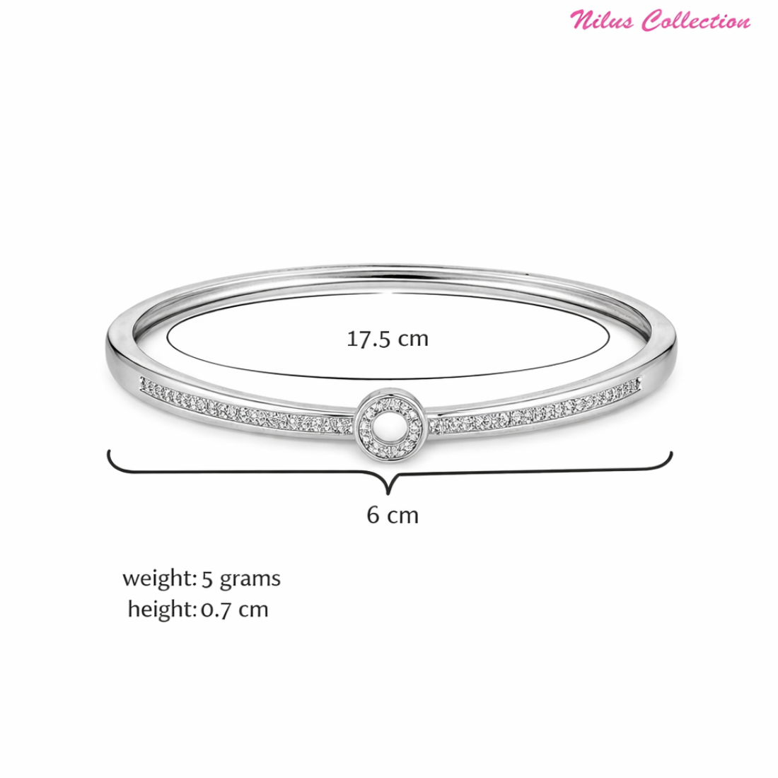Nilu's Collection Silver Plated Kada Bracelet With American Diamond For Women And Girls | Kada Size (2.2-2.6)