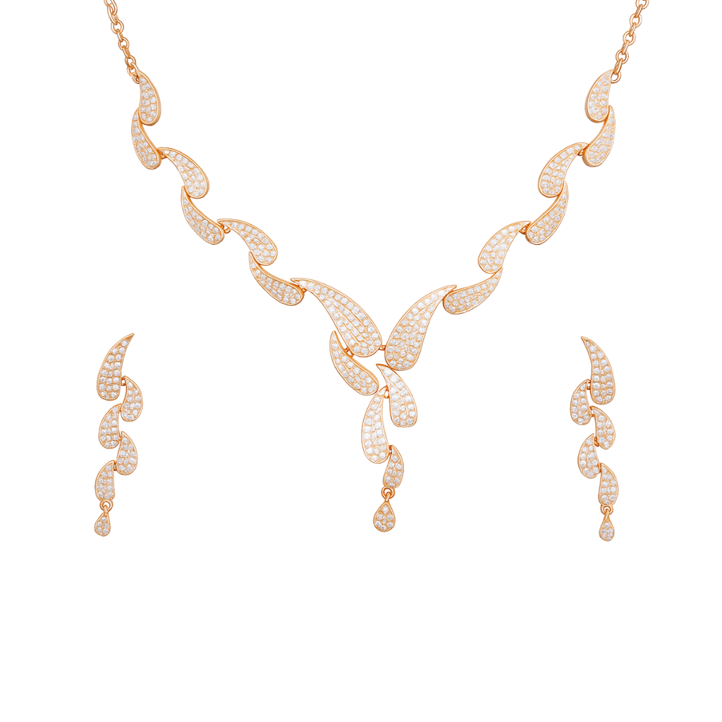 Rose Gold Plated Necklace with Drop Earrings For Women & Girls