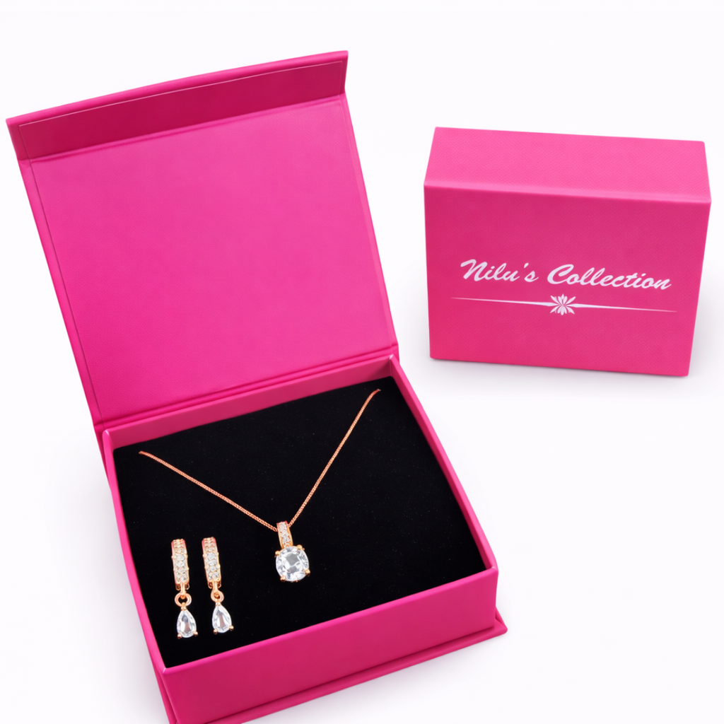 Gift Rose Gold Plated Pendent With Earrings For Wimen And Girls| Valentine Gift