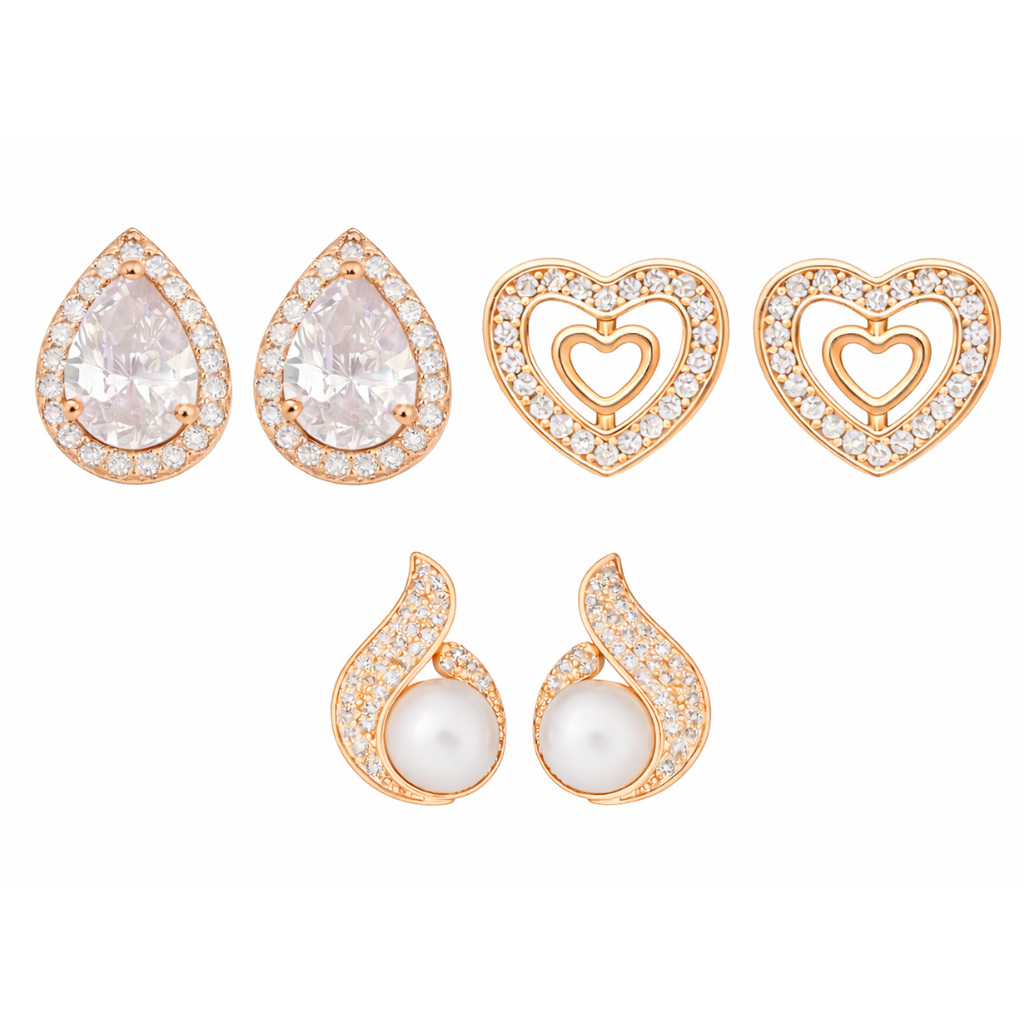 Weekly Rotation Studs| Rose Gold Plated Stud Earrings With AD Stone| Value Set For Women And Girls