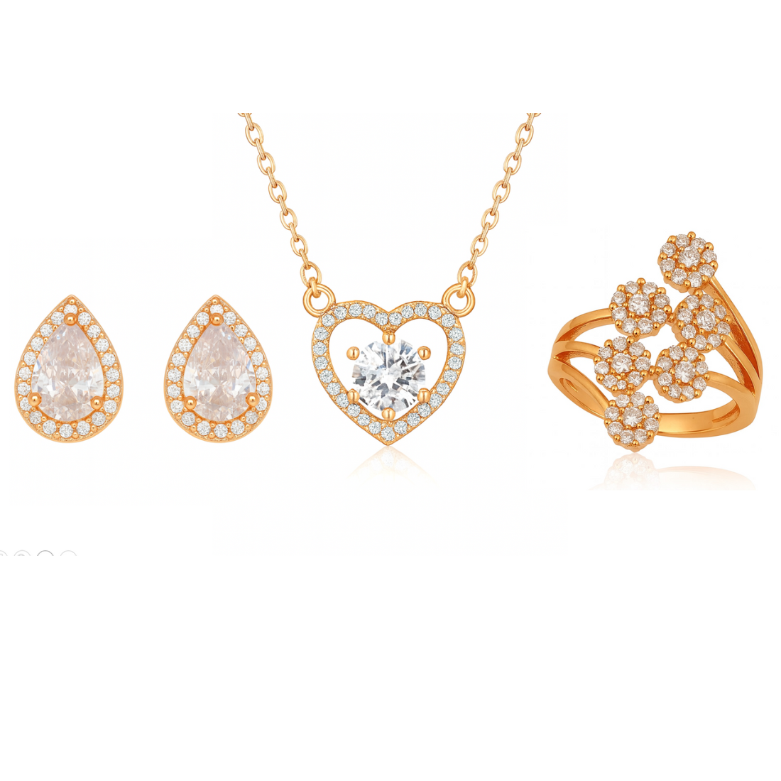 Harmony Hues Value Set Rose Gold Plated American Diamond Jewellery Set for Girls| Earrings, Pendant and Ring
