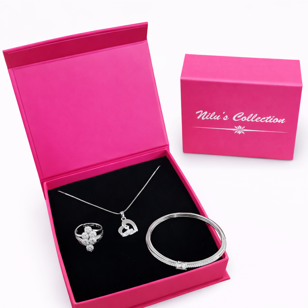 Gift Silver Plated Heart Shape Pendant With Kada And Ring| Valneitne Gift