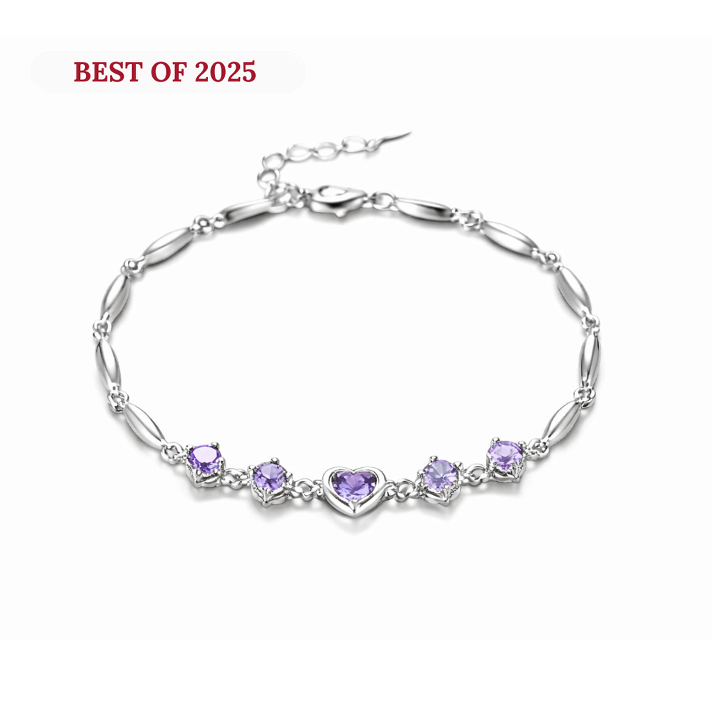 Fashion lovely Heart Silver Plated Valentine Gift Crystal Bracelet (Purple)