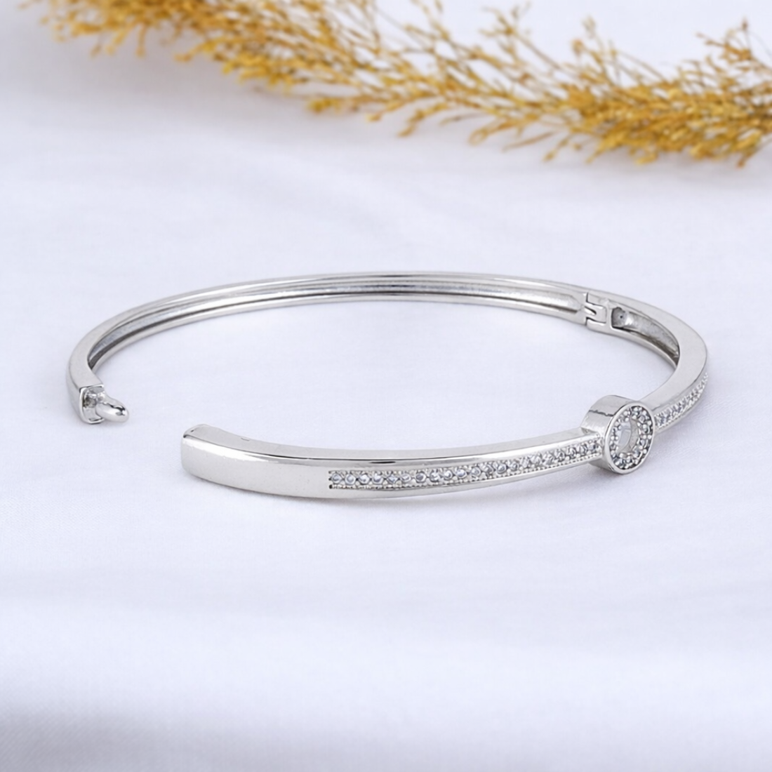 Nilu's Collection Silver Plated Kada Bracelet With American Diamond For Women And Girls | Kada Size (2.2-2.6)