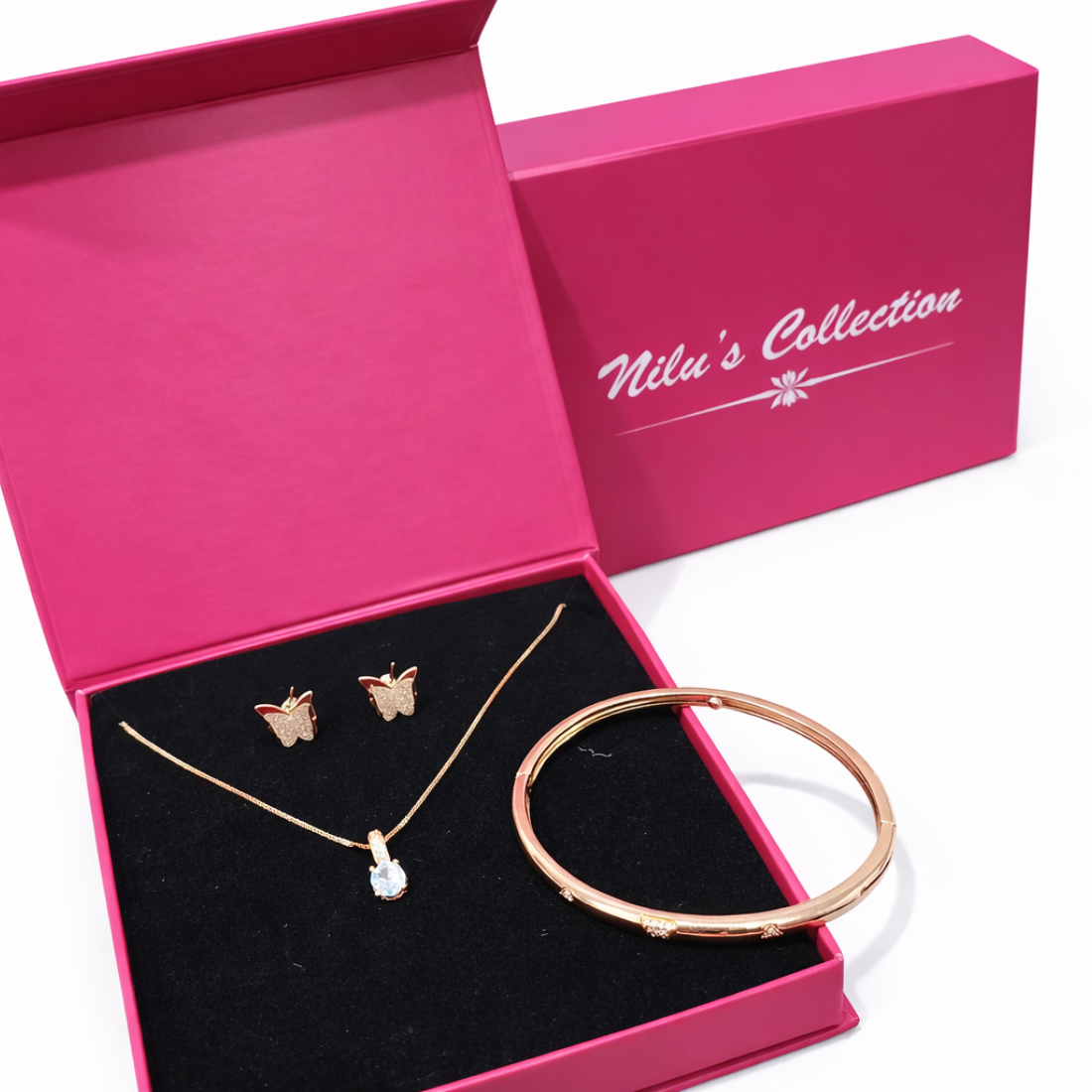 Gift Rose Gold Plated Pendent & Earrings With Kada Bracelet For Women And Girls