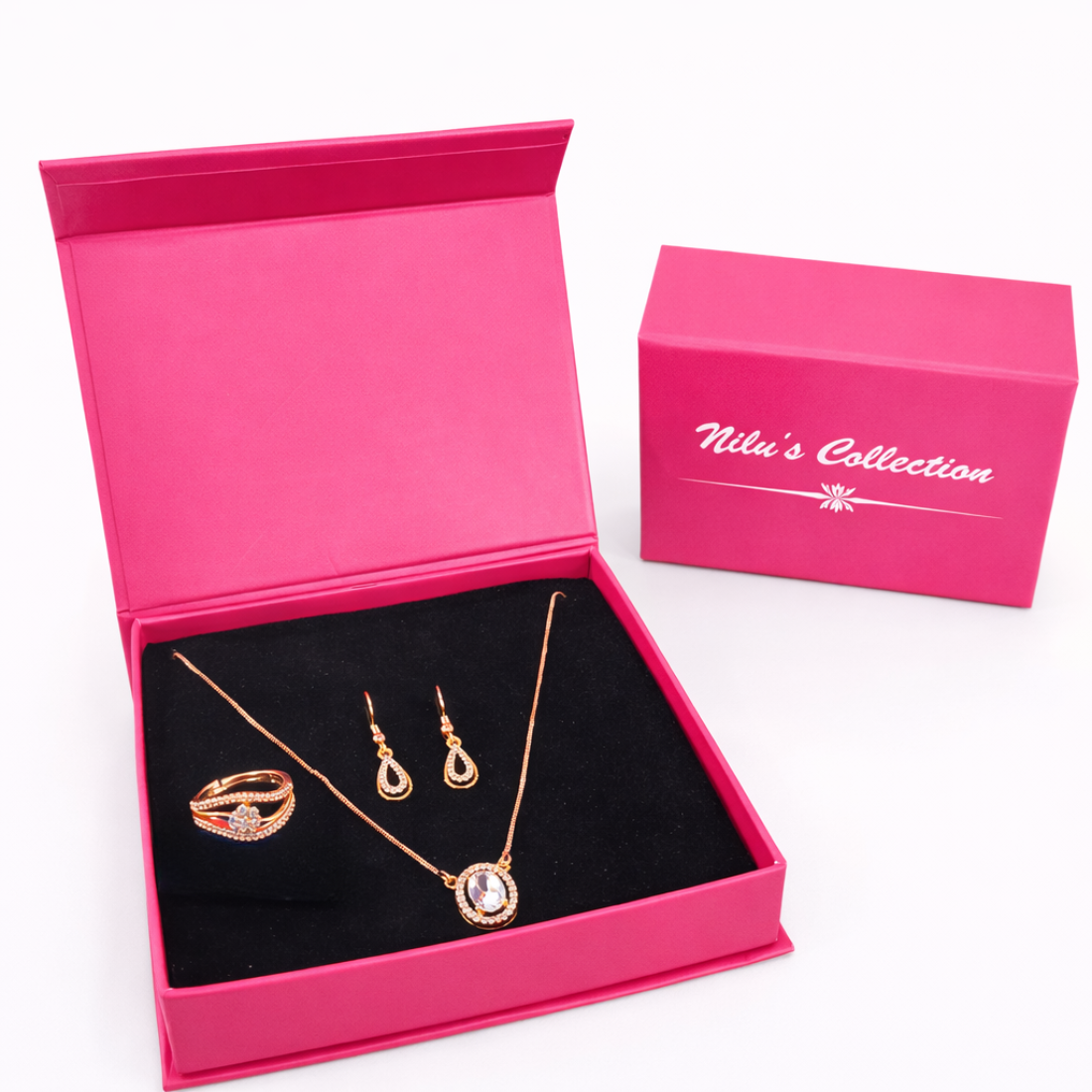 Gift Rose Gold Plated Pendant With Earrings And Finger Ring For Women And Girls| Valentine Gift