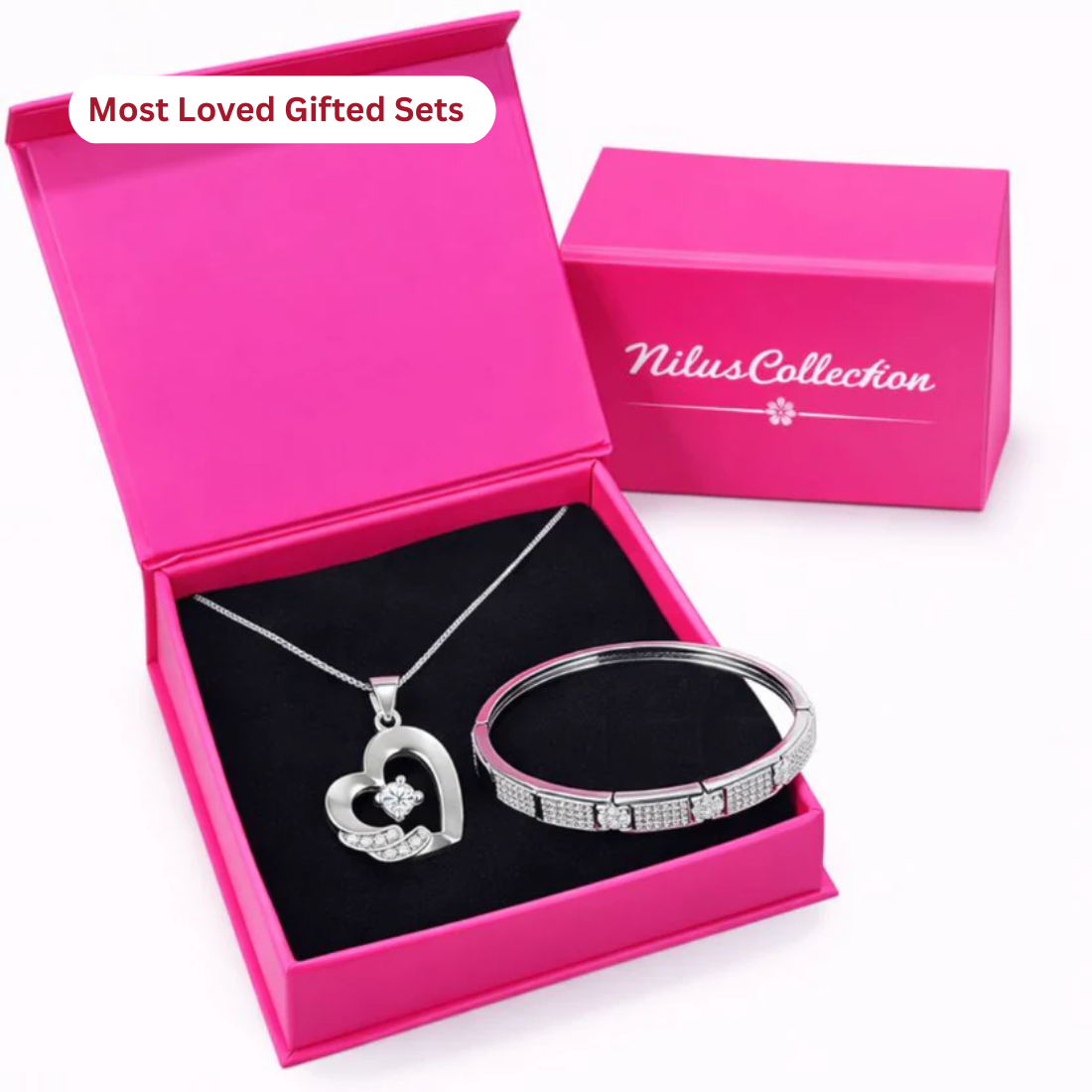 Gift Silver Plated Heart Shape Pendant With Bracelet For Women And Girls