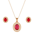 Rose Gold Plated Ruby Red Oval Pendant Necklace and Earring Set for Women and Girls