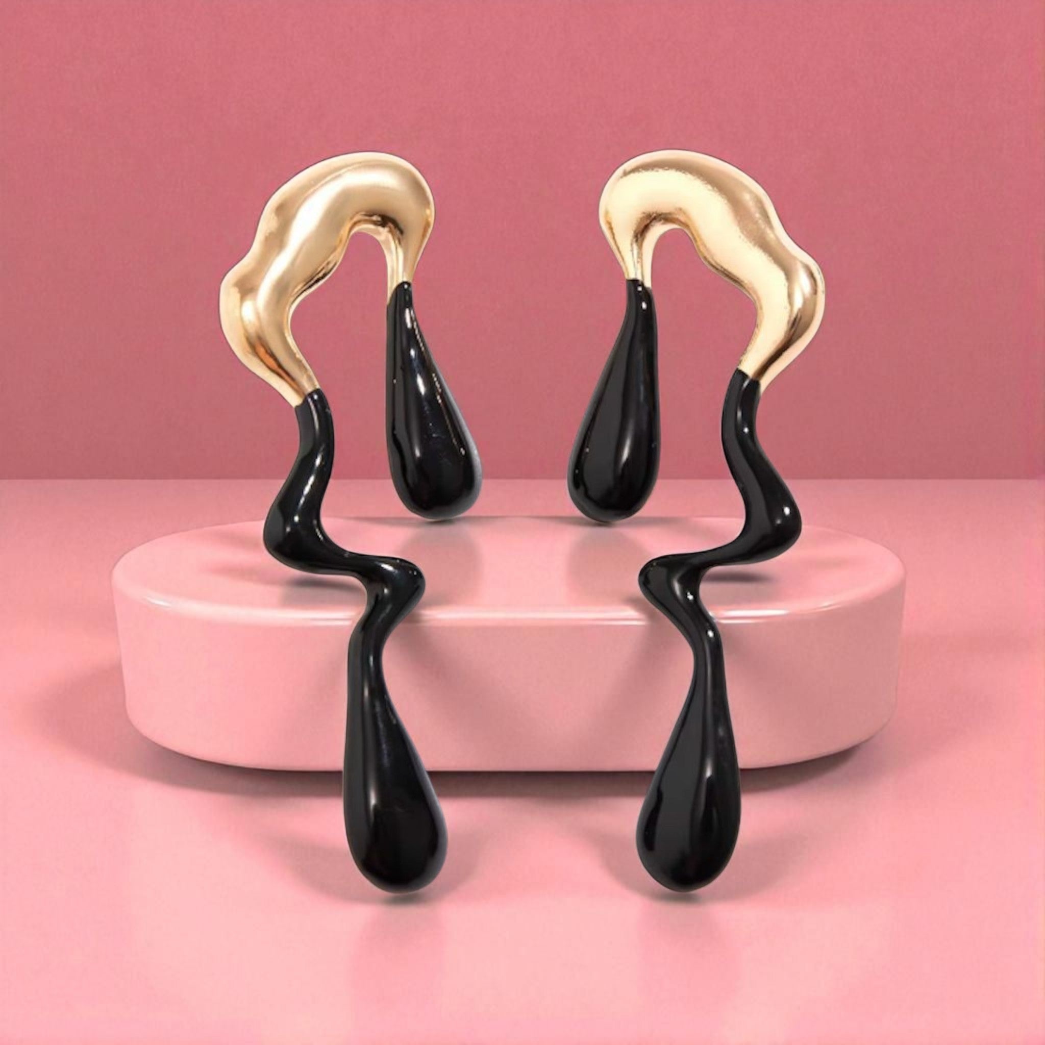 Abstract Drip Design Earrings in Black gold Trendy and Modern Look | gift for her,gifts for womens & gilrls