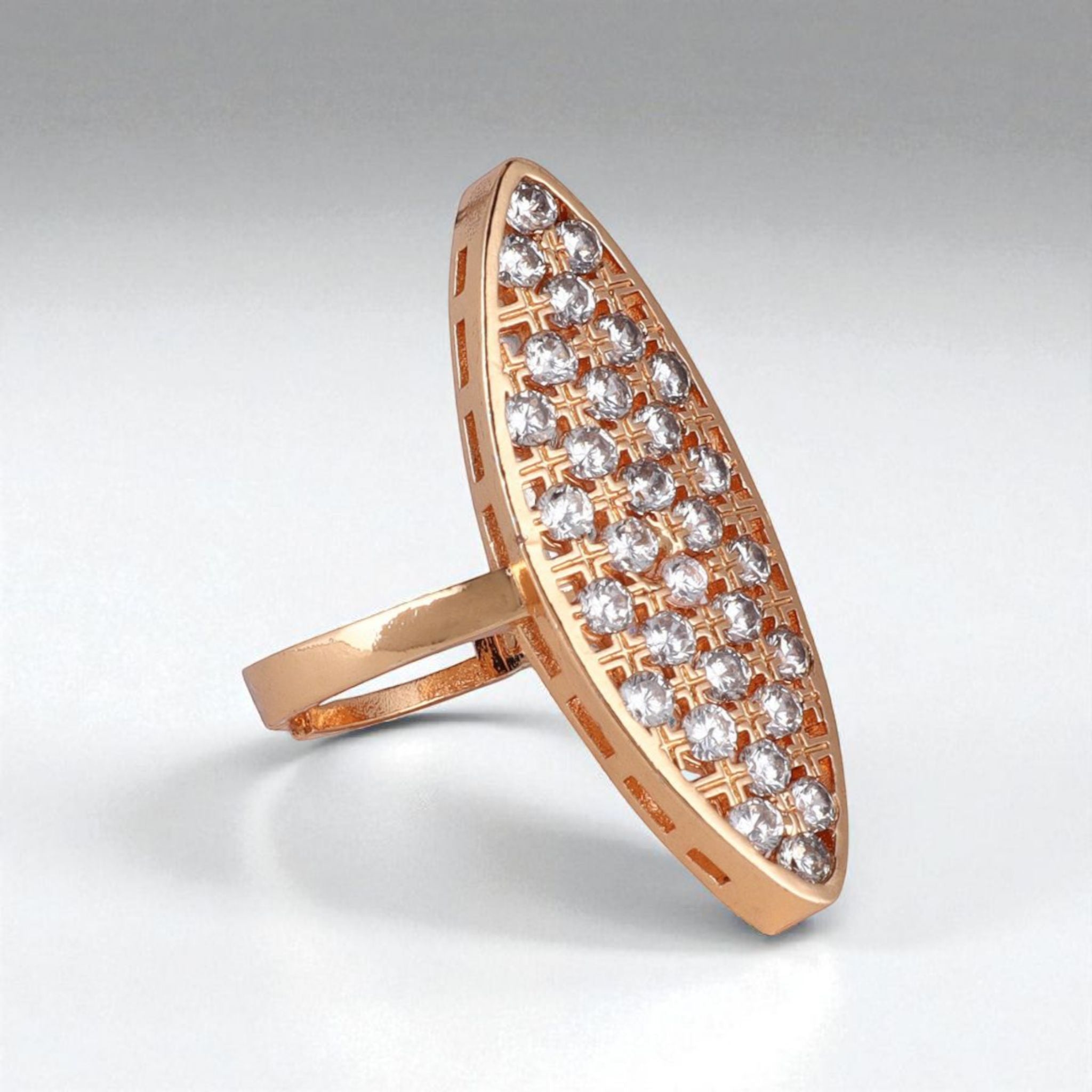 Rose Gold Plated Studded with American Diamond Wedding/Anniversary Ring for Women (Adjustable)
