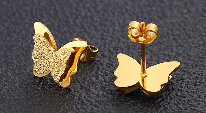 Premium Quality Dual Butterfly Rose Gold Plated Stud Earrings for Girls, Women and Kids