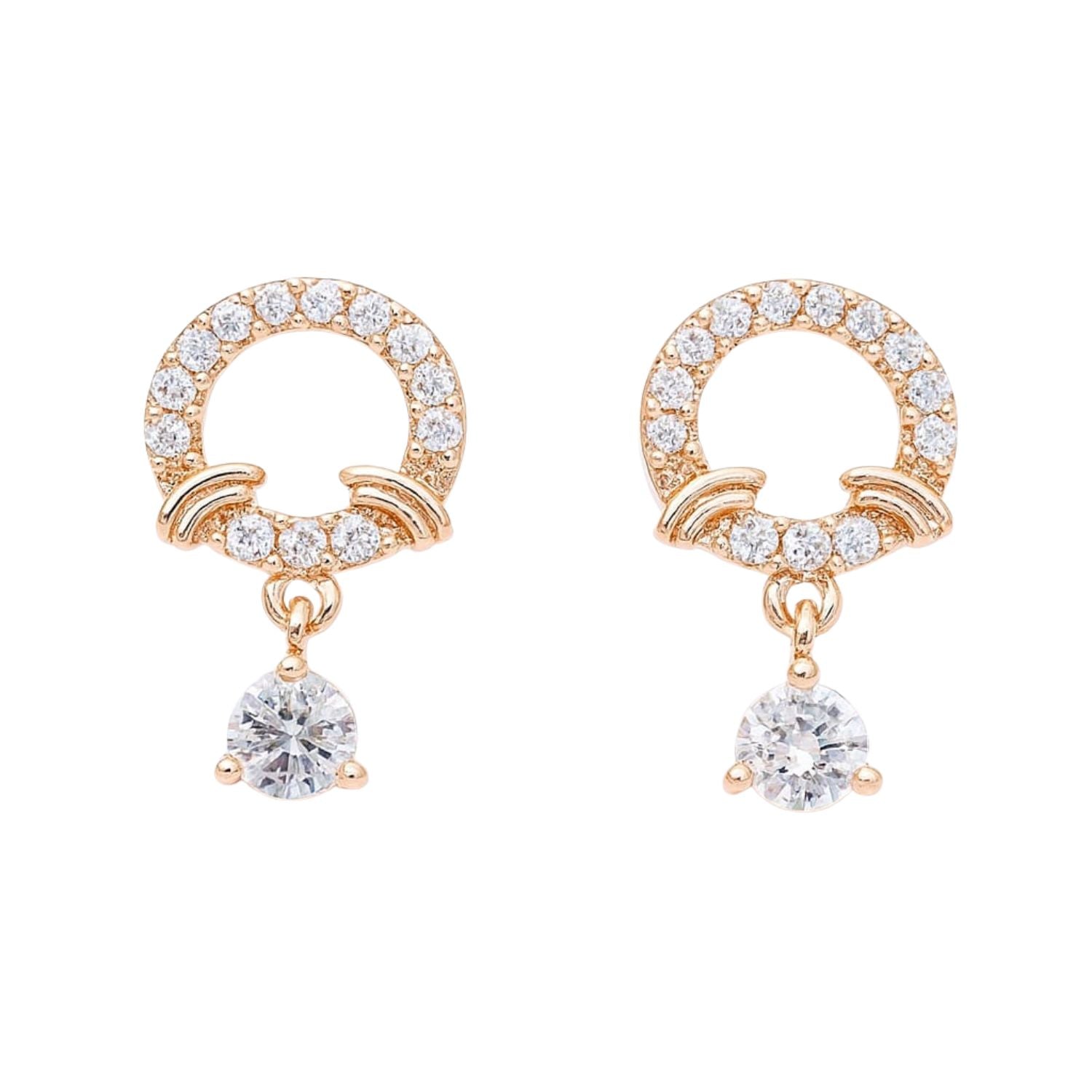 Nilu's Collection Rose Gold Plated American Diamond Hoop Drop Earrings for Women & Girls | Lightweight | Anti-Tranish| Anti- Allergy