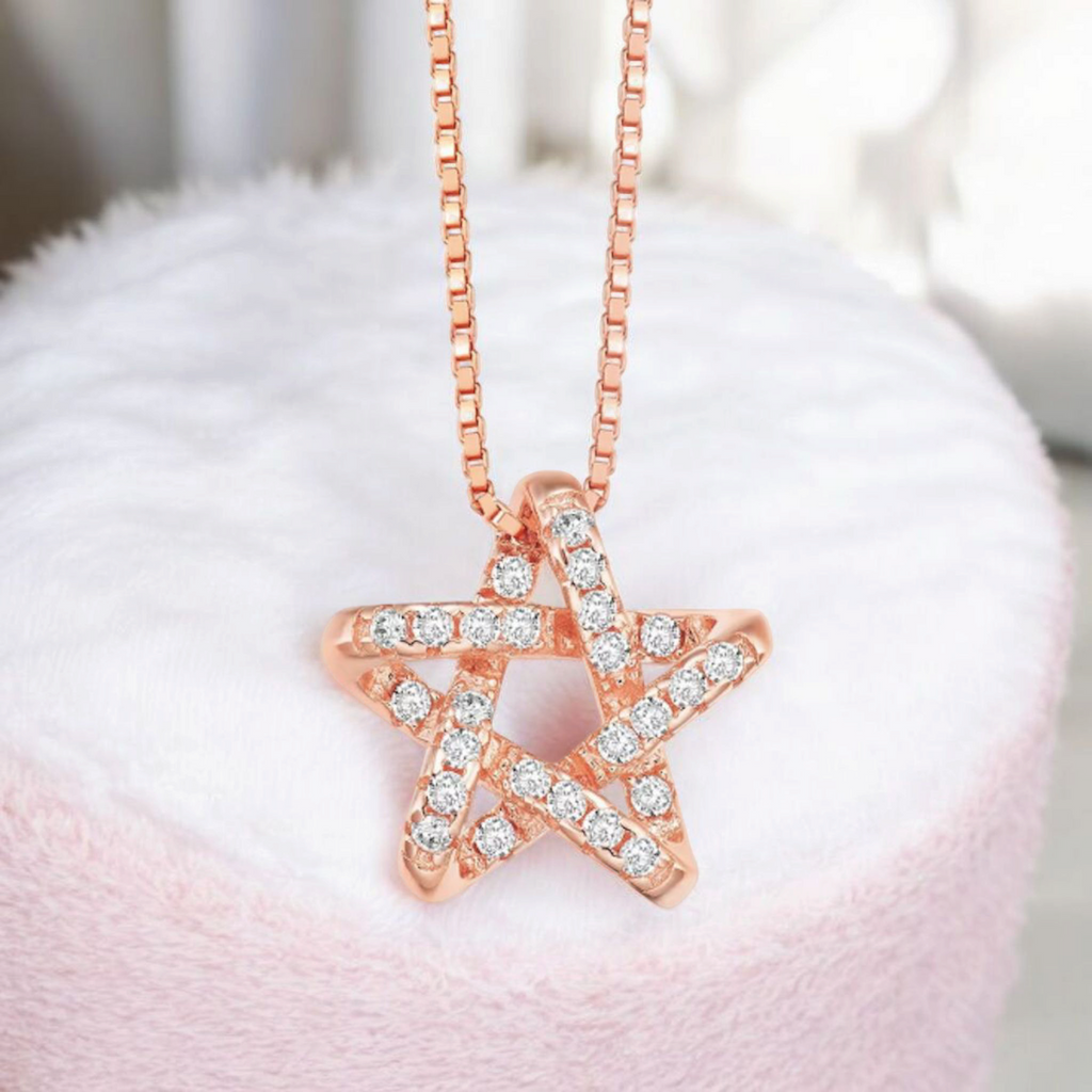 Studded Star Pendant Necklace| Rose Gold Plated Pendant with Chain| Fashion Jewellery for Women