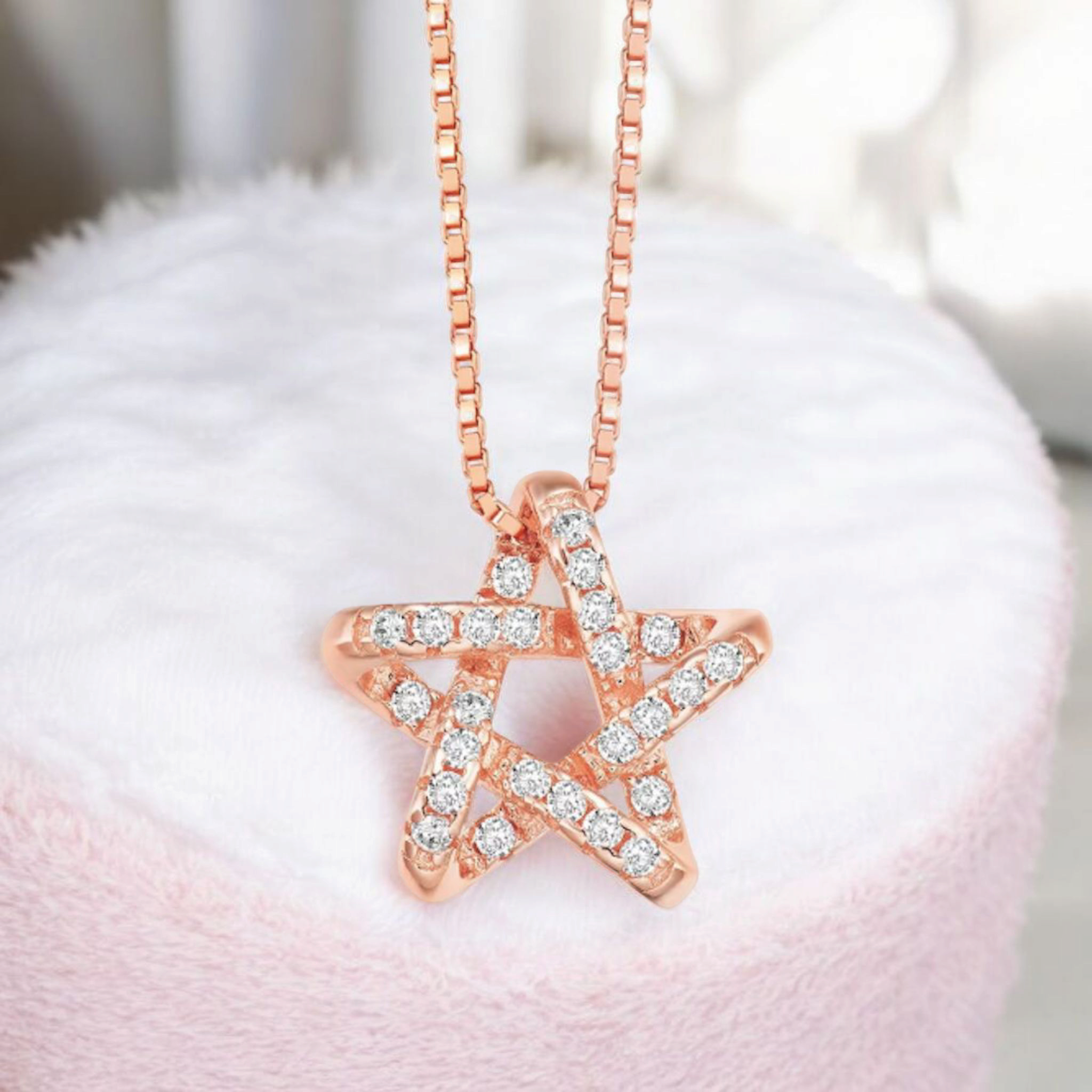 American Diamond -Studded Star Pendant Necklace| Rose Gold Plated Pendant with Chain| Fashion Jewellery for Women