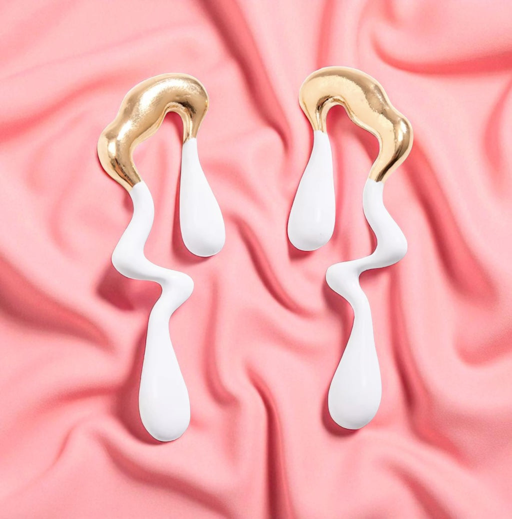 Abstract Drip Design Earrings in White Gold  Trendy and Modern Look | gift for her,gifts for womens & gilrls