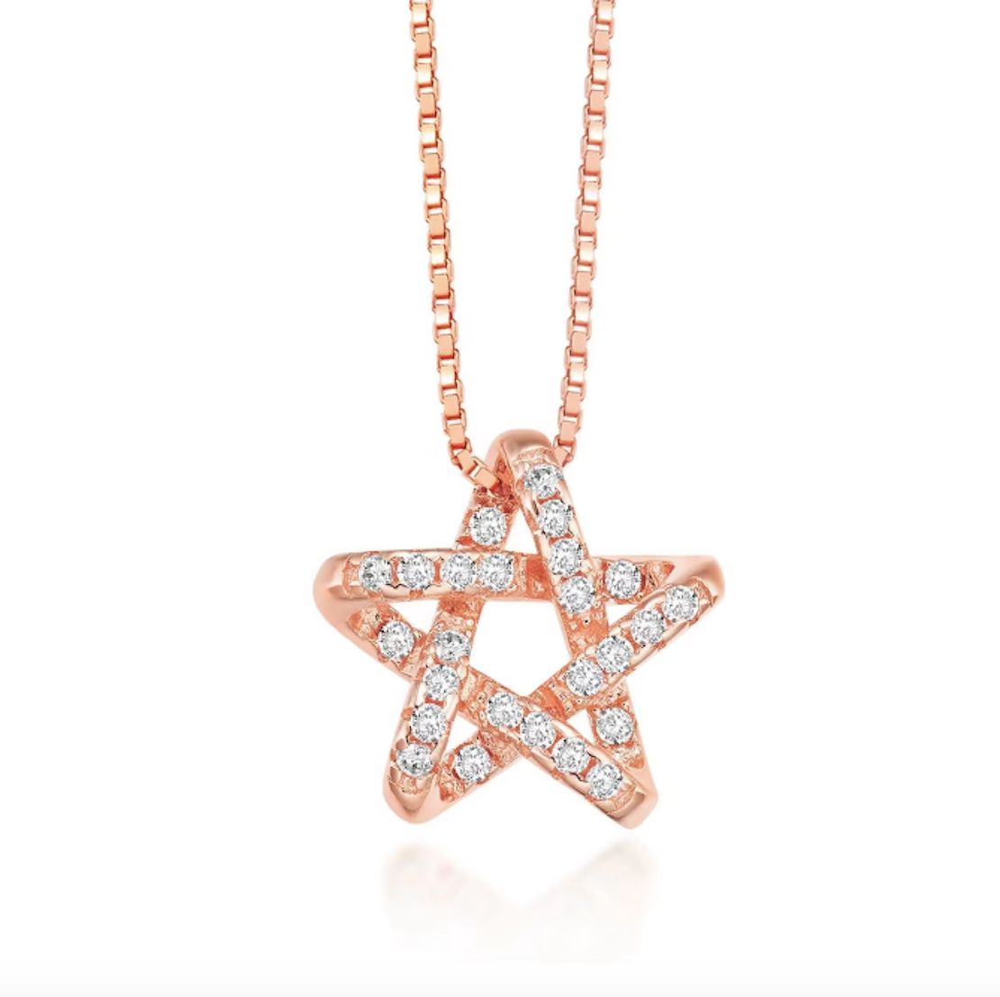 American Diamond -Studded Star Pendant Necklace| Rose Gold Plated Pendant with Chain| Fashion Jewellery for Women