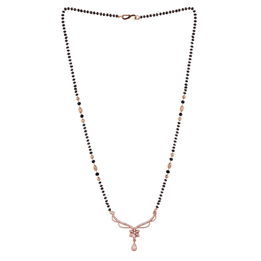 American Diamond Rose Gold Plated Designer Mangalsutra Pendant for Girls and Women (With Chain)