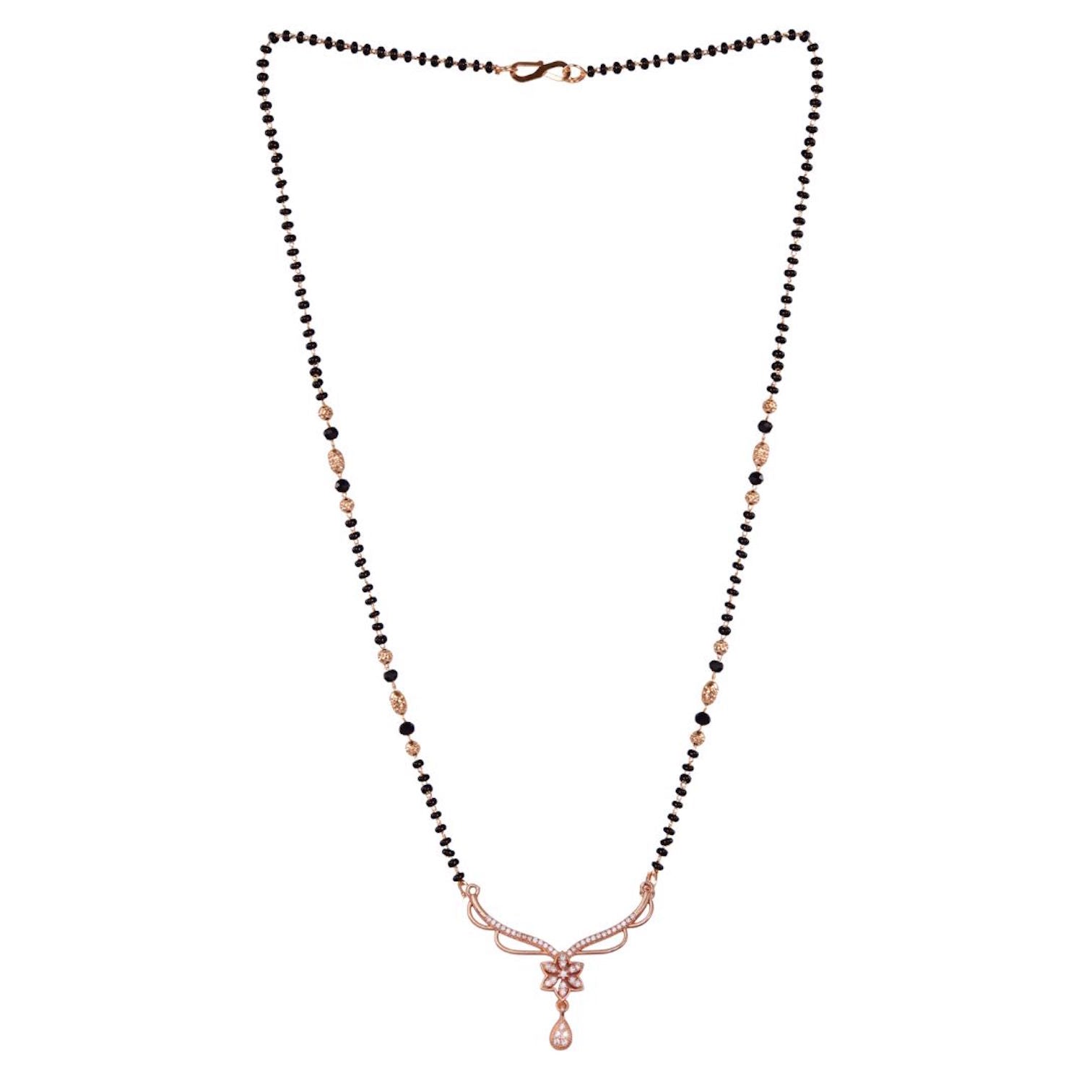 American Diamond Rose Gold Plated Designer Mangalsutra Pendant for Girls and Women (With Chain)