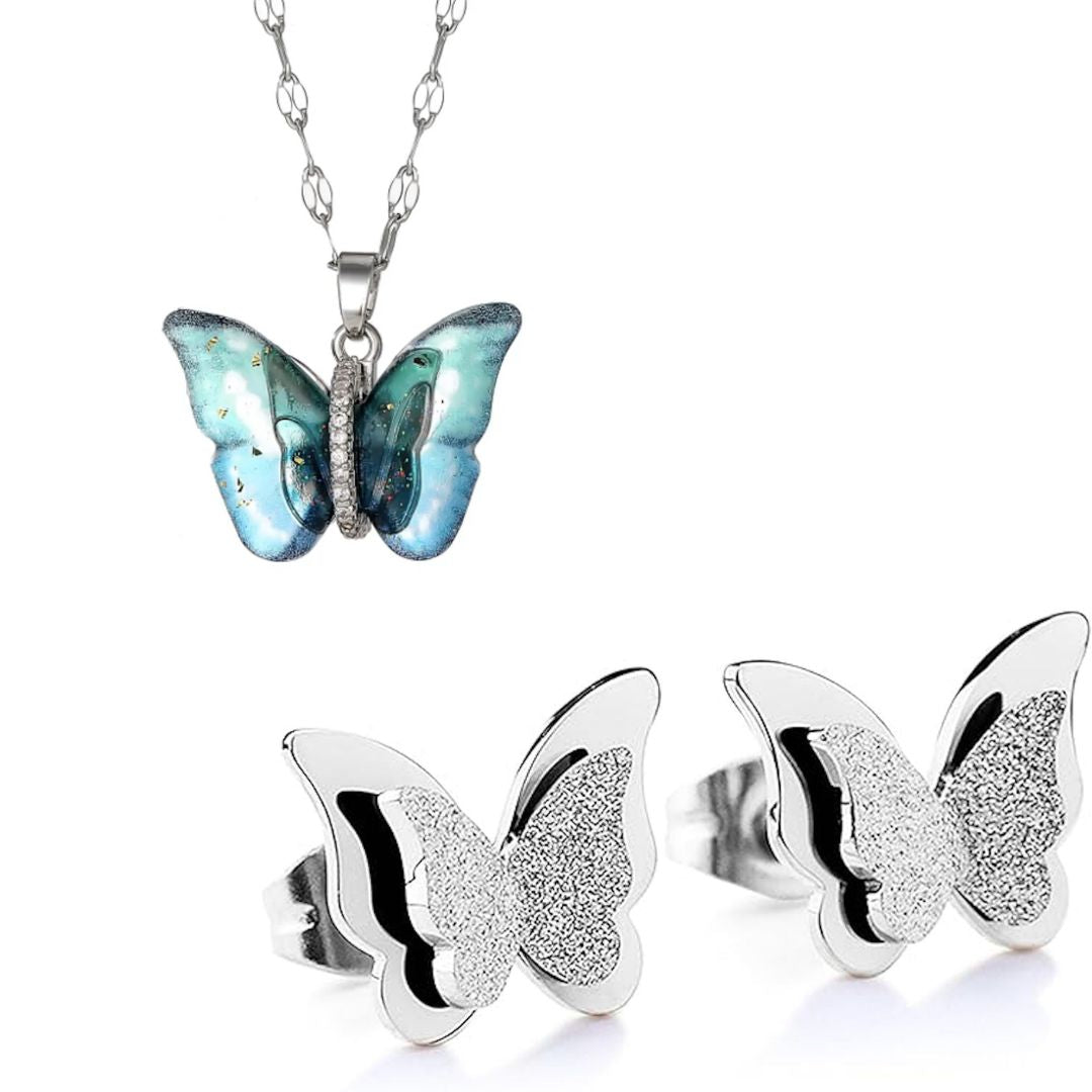 Tender Touch Duo | Butterfly Pendant with Studs  Value Set for Women & Girls | Valentine Gift