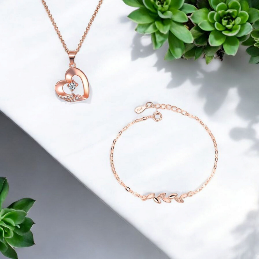 Rose Gold Romantic Floral Jewelry Set