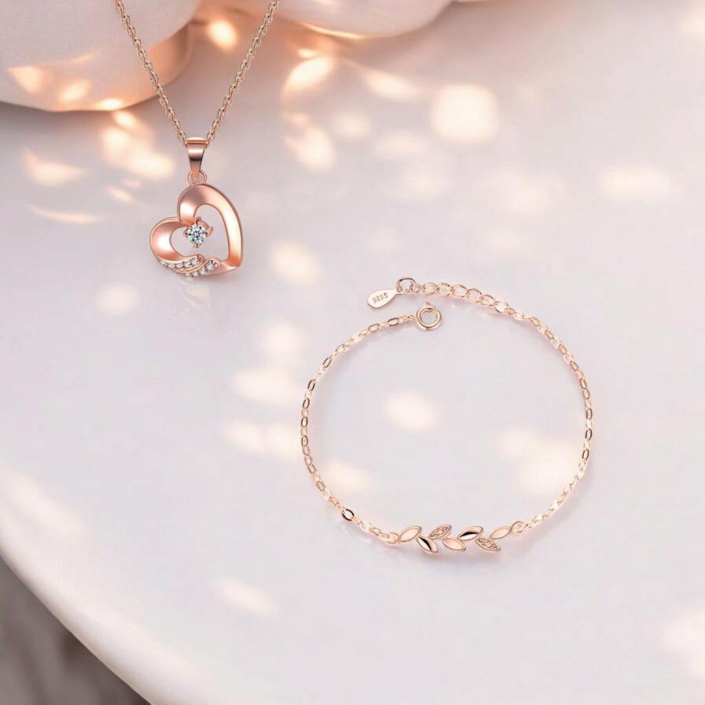 Rose Gold Romantic Floral Jewelry Set
