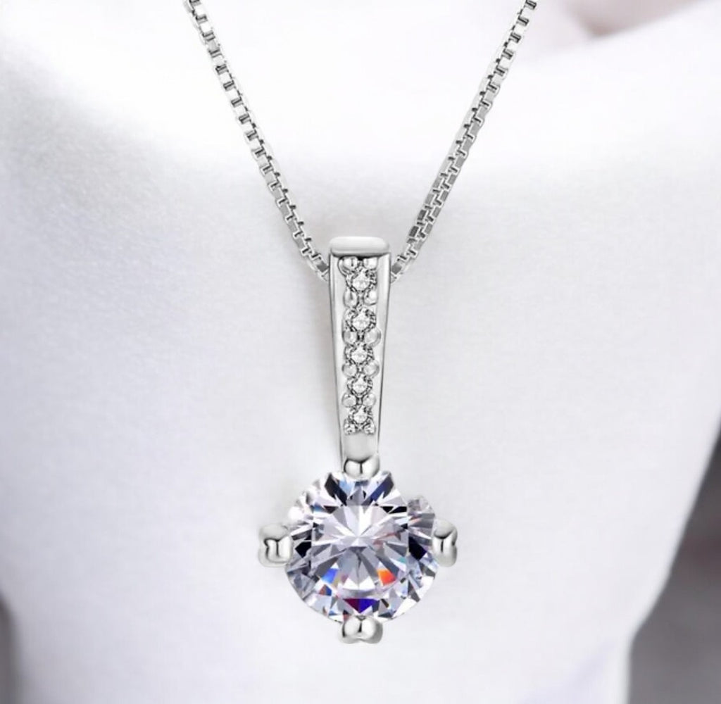 Silver Plated Solitaire Pendant Chain for Women & Girls, Cubic Zircon Pendant Locket (Silver)