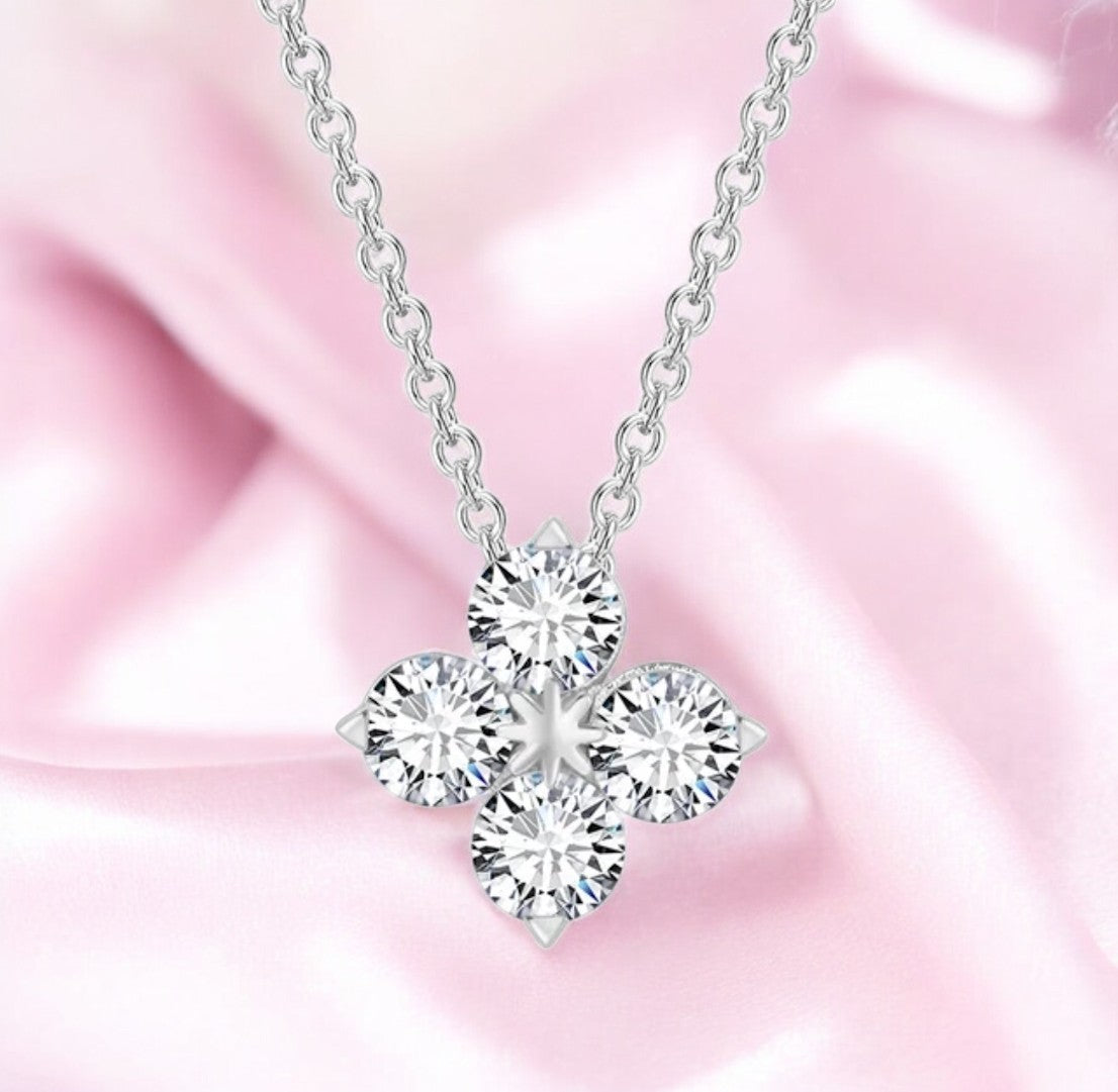 Silver Plated Flower Pendant with Link Chain, Floral Shape Necklace for Women & Girls (Silver)