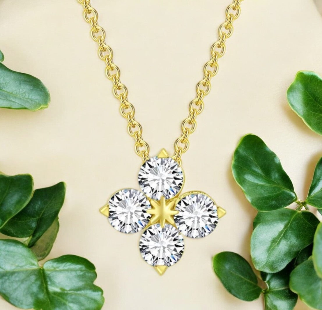 Rose Gold Flower Pendant with Link Chain, Floral Shape Necklace for Women & Girls (Gold)