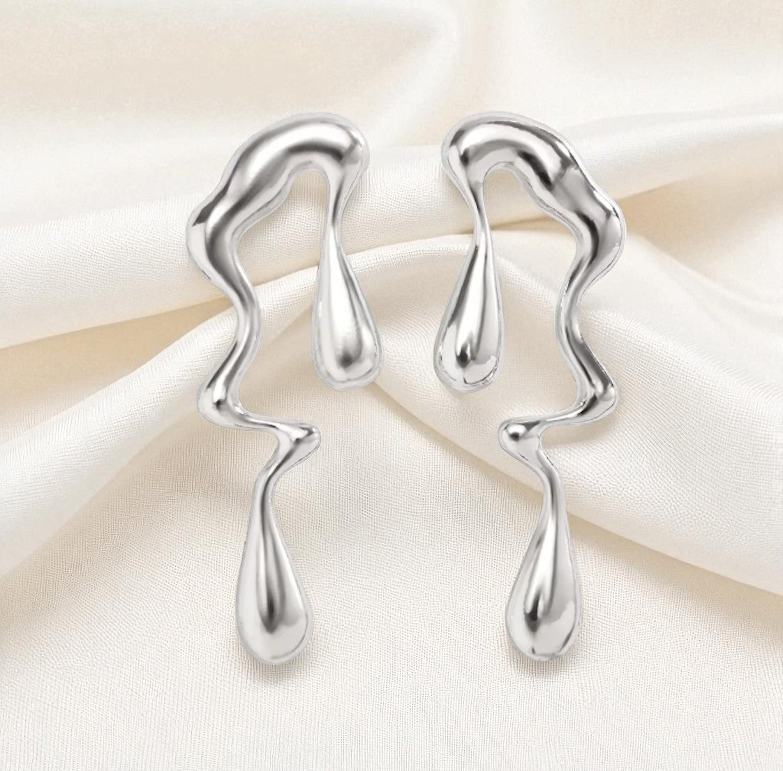 Abstract Drip Design Earrings in Silver Trendy and Modern Look | gift for her,gifts for womens & gilrls